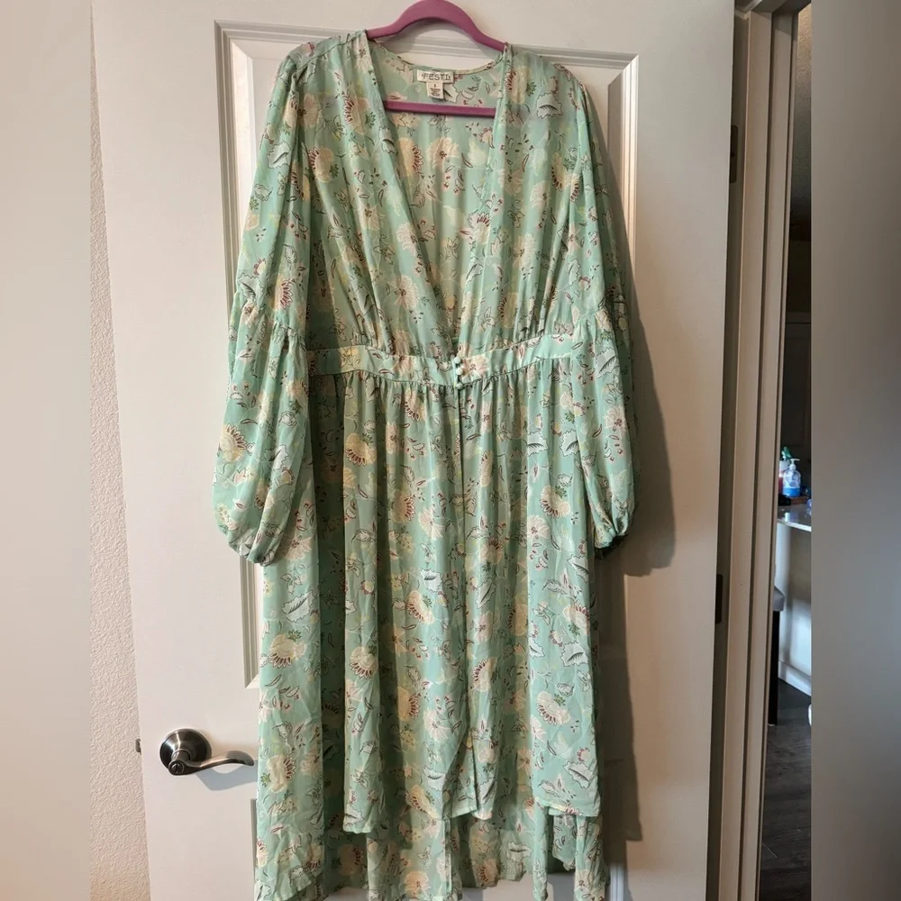 NEW Torrid Festi Chiffon Puff Sleeve Kimono Green 3X 22 24 Plus NWOT - Picture 4 of 6